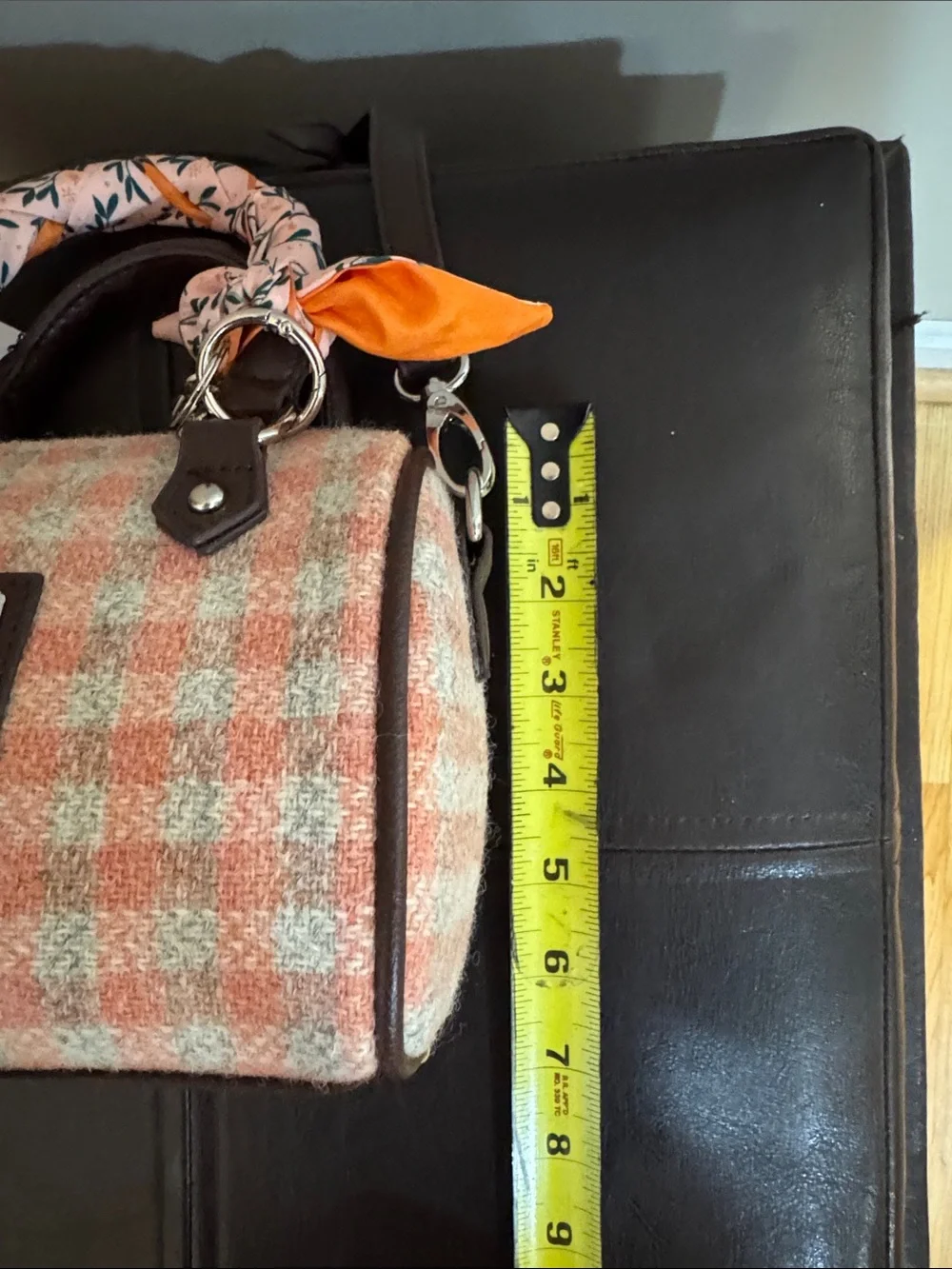 Glen Appin Harris Tweed Wool Satchel Crossbody Bag Pink Plaid + Twilly Charm